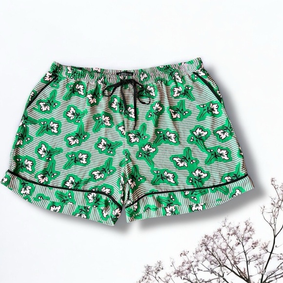 Eloquii Plus Size Green and Pink Striped Floral Shorts - Picture 2 of 9